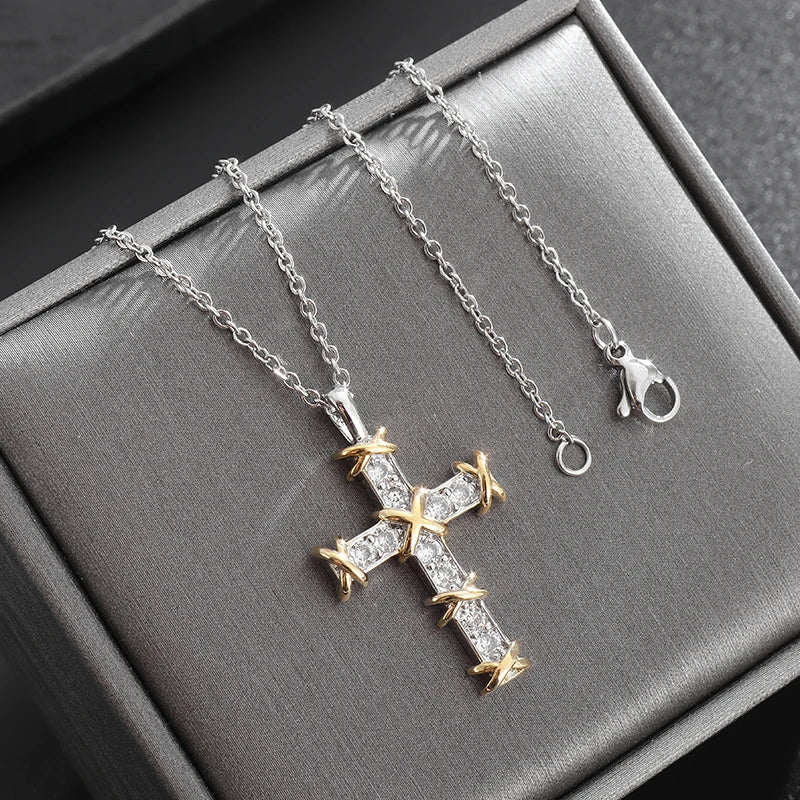 Exquisite Zircon Cross Pendant Necklace - Girls Fashion Temperament Jewelry Gift!