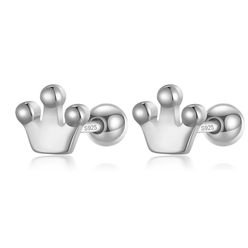 925 Sterling Silver Crown Stud Earrings 👑 | Screw Back Hypoallergenic Fine Jewelry for Girls & Women – Royal Style, Everyday Comfort!