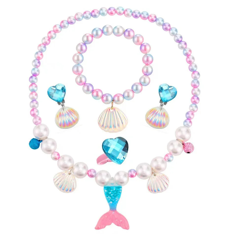 Mermaid Jewellery Set for Girls – Sparkling Fish Tail Shell Necklace, Bracelet, Earrings & Ring | Princess Birthday Gift!