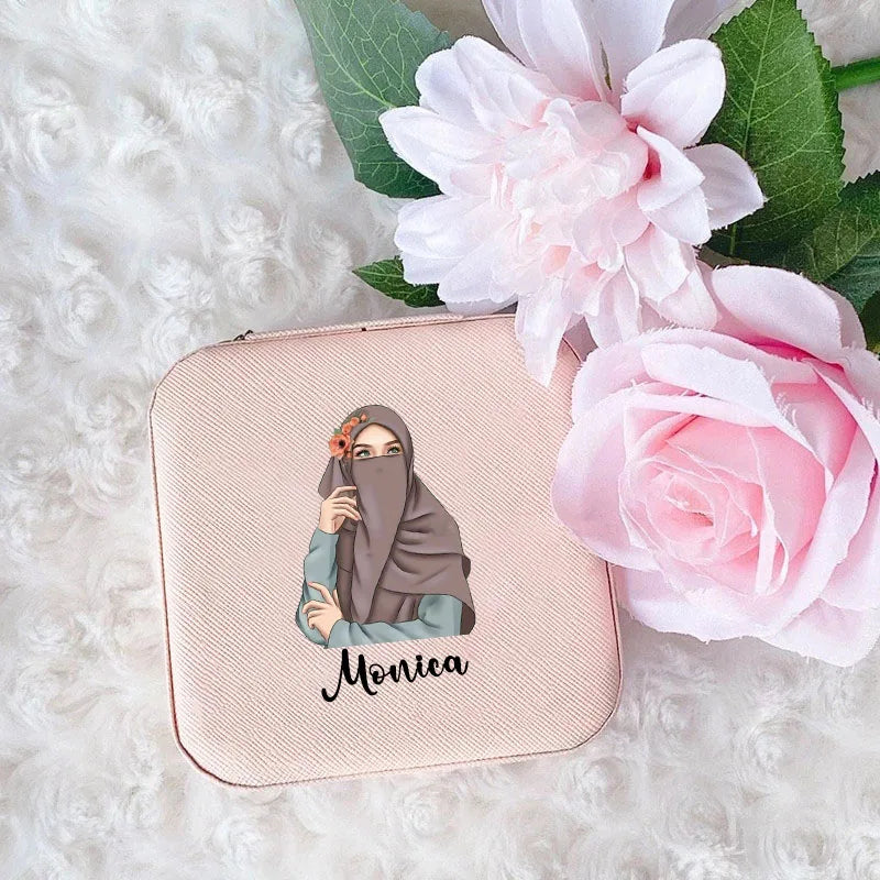 Personalized Hijabi Girl Jewelry Box: Custom Name Travel Storage Case!