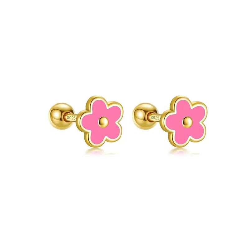 925 Sterling Silver Flower Screw Back Stud Earrings for Girls – Hypoallergenic Piercing Jewelry Gift | Simple & Elegant Kids Earrings 🌟