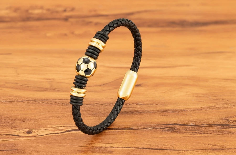 Score Big with Our Hand-Woven Leather Football Bracelet for Boys!