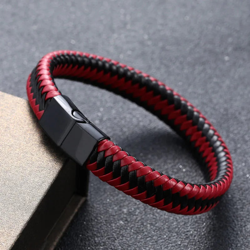 🧲 New Genuine Leather Bracelet for Boys – Handmade Woven Wrap Bracelet with Magnetic Clasp | Stylish Youth Jewelry & Accessories