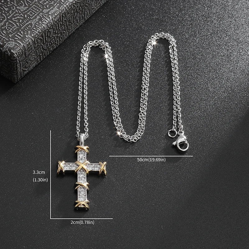 Exquisite Zircon Cross Pendant Necklace - Girls Fashion Temperament Jewelry Gift!