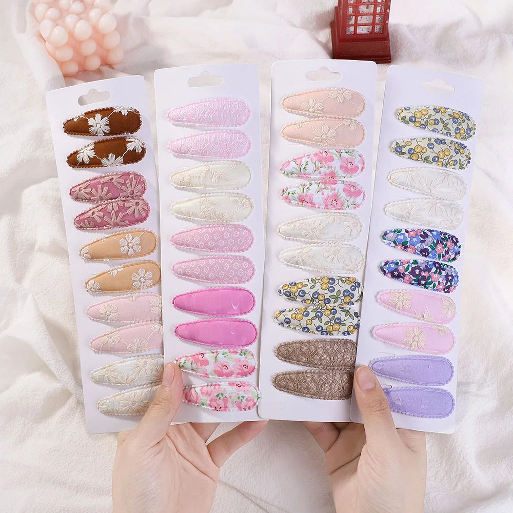 10PCS Cute Cotton Plaid Hair Clips for Girls 👧 | Fabric Hairpins Set – Baby & Kids Headwear Accessories!