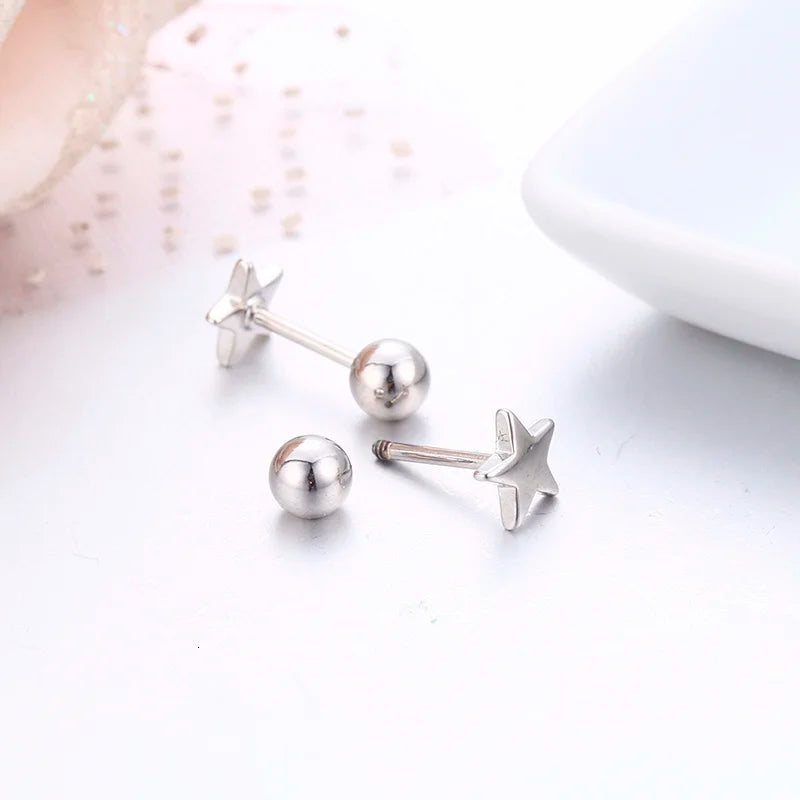 ✨Cute 5-Point Star Screw Back Stud Earrings for Girls & Women | Hypoallergenic Piercing Jewelry ⭐ Dainty Everyday Gift.