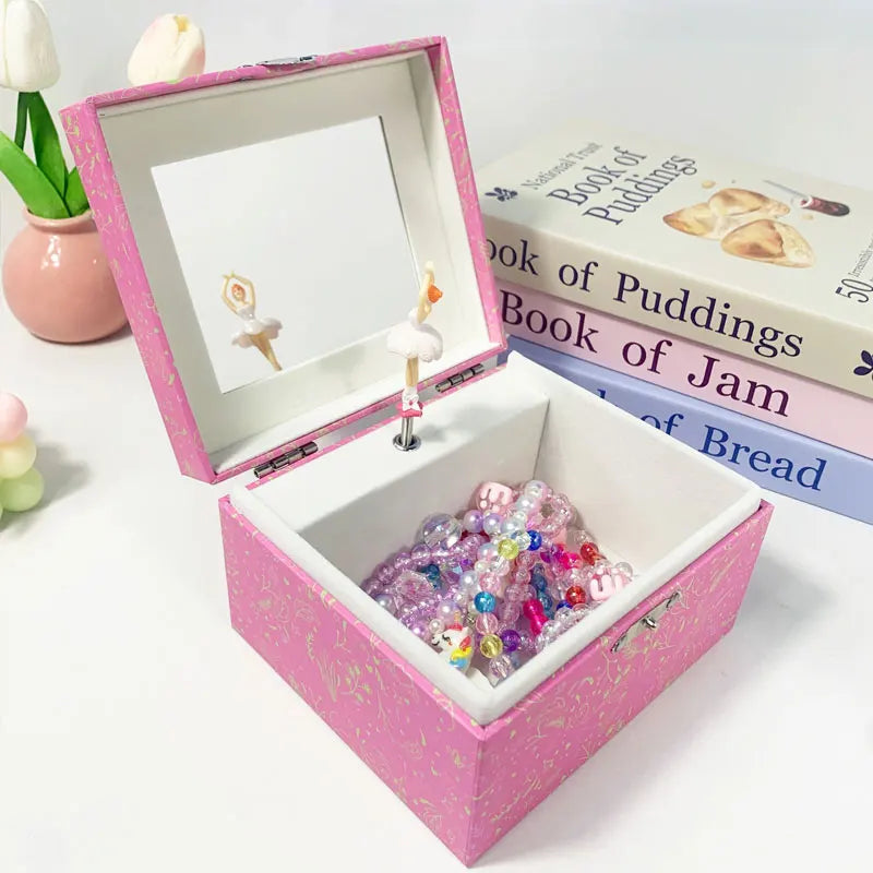 Swan Lake Ballerina Music Jewelry Storage Box – Hand-Cranked Glitter Paper with Mirror & Velvet Lining | Spinning Dancer Gift for Girls!