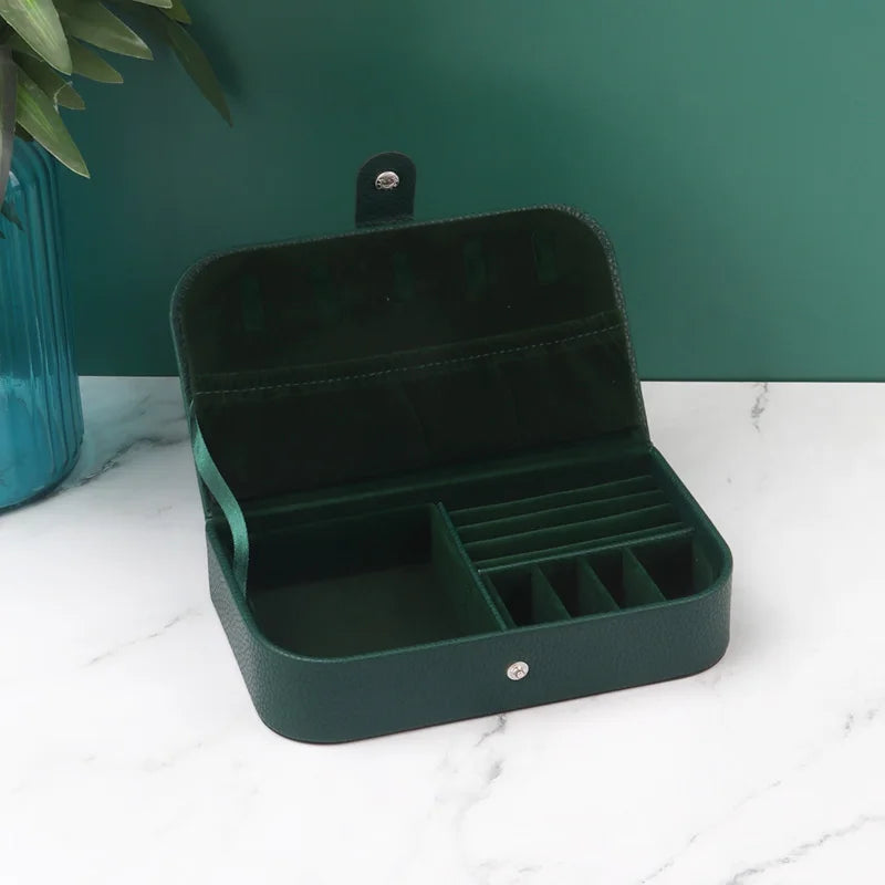 Travel in Style: Portable Button Leather Jewelry Storage Box!