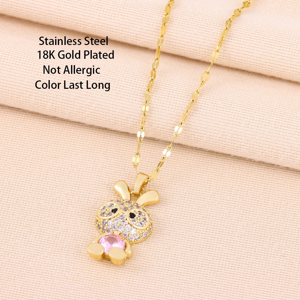 Sparkling 18k Gold Plated CZ Studded Rabbit Pendant Necklace - A Glamorous Delight for Girls, Teens, and Women! - Kids Jewellery Shop