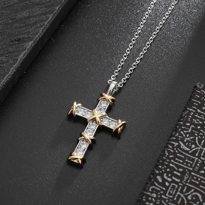 Exquisite Zircon Cross Pendant Necklace - Girls Fashion Temperament Jewelry Gift!