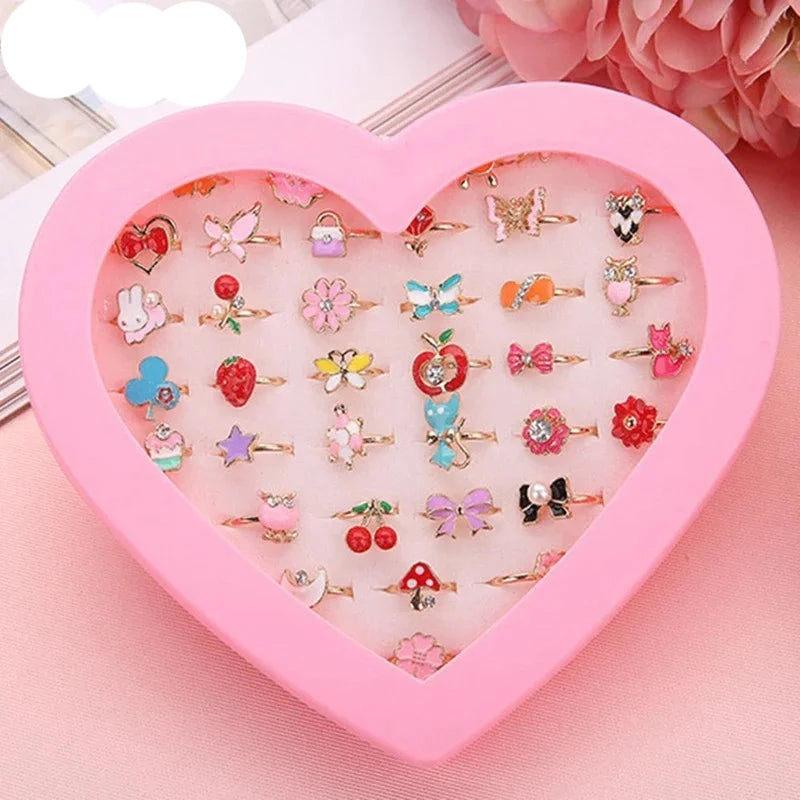 Cute Adornments: 12/36pcs Adjustable Girls' Crystal Rings - Whimsical Fun for the Perfect Birthday Gift! - Kids Jewellery Shop