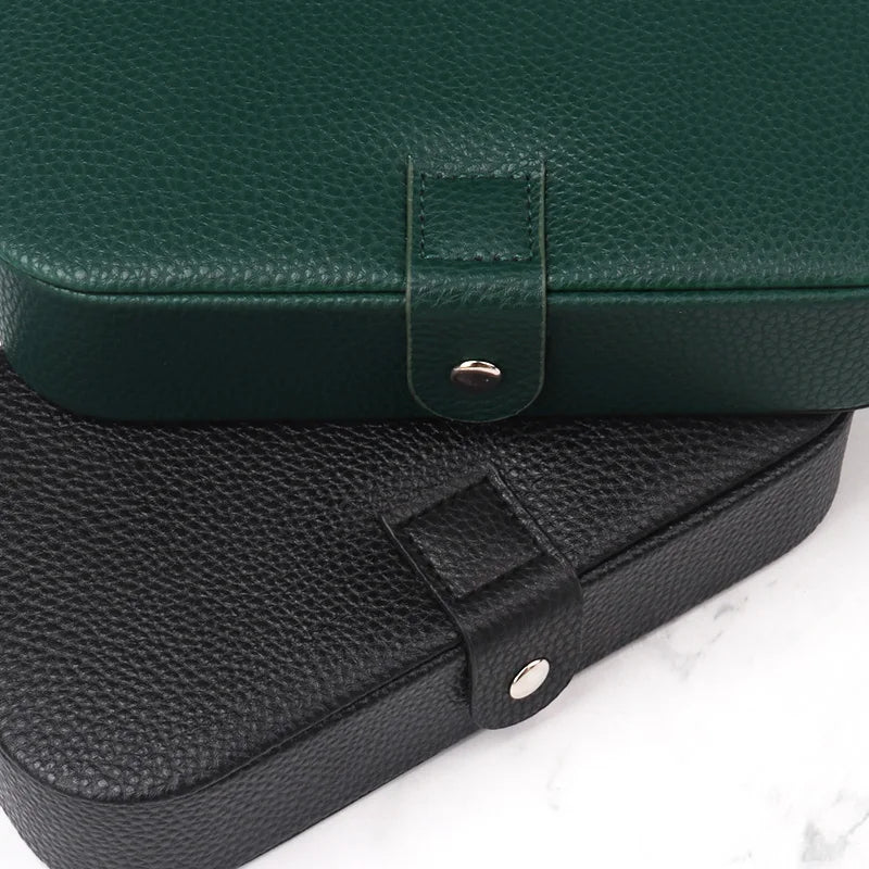 Travel in Style: Portable Button Leather Jewelry Storage Box!