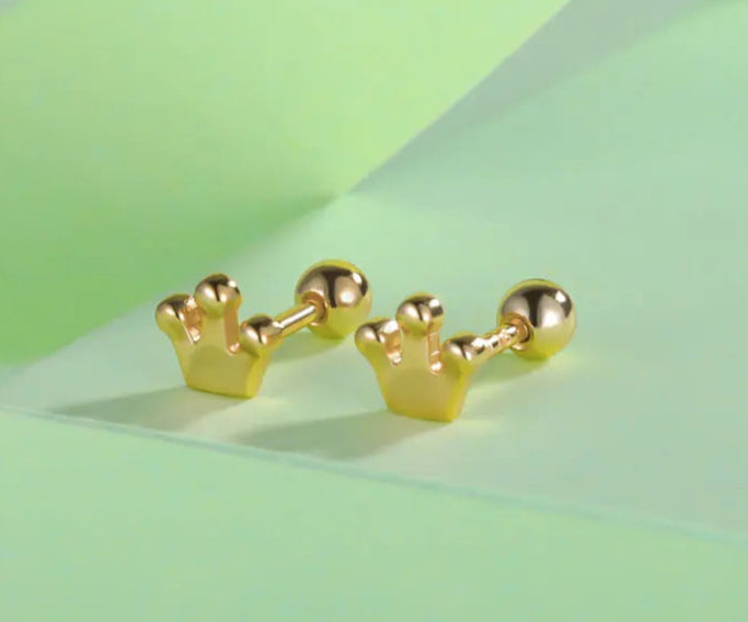 925 Sterling Silver Crown Stud Earrings 👑 | Screw Back Hypoallergenic Fine Jewelry for Girls & Women – Royal Style, Everyday Comfort!