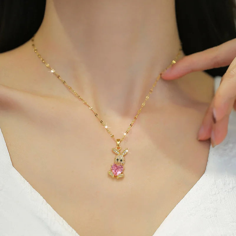 Cute Rabbit Crystal Jewelry Set for Girls 🐇 | Necklace & Earrings with Shiny Austrian Crystals | Birthday Gift Set 🎁