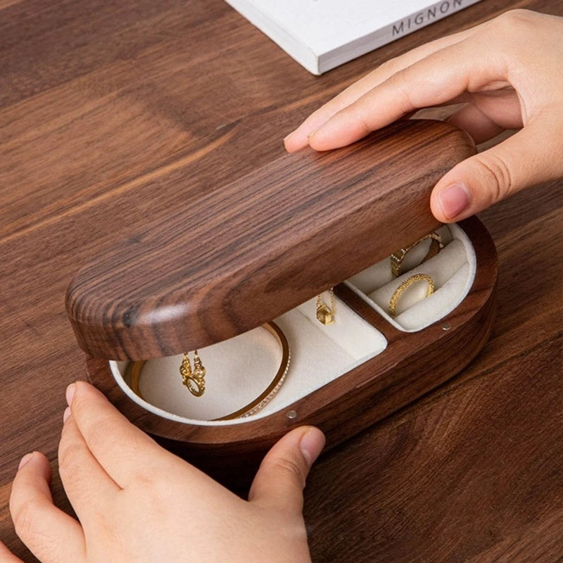Delicate Walnut Wooden Jewelry Box 🌿 | Elegant Ring, Earring & Necklace Storage Organizer for Girls & Women!