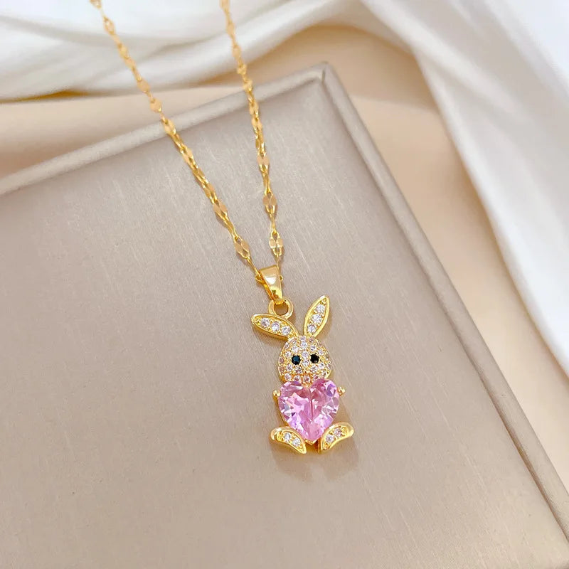 Cute Rabbit Crystal Jewelry Set for Girls 🐇 | Necklace & Earrings with Shiny Austrian Crystals | Birthday Gift Set 🎁