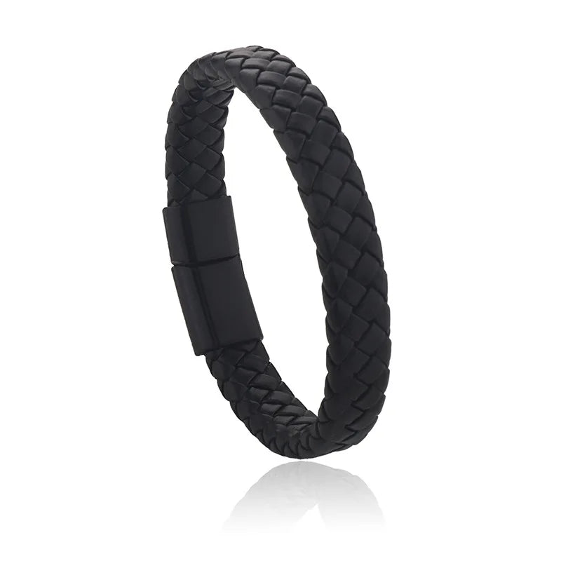 Boys Braided Black Leather Bracelet – Stylish Magnetic Metal Clasp Wristband | Cool Fashion Jewellery for Kids & Teens!