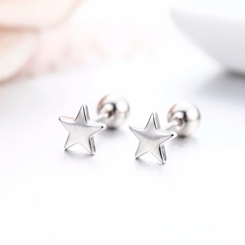✨Cute 5-Point Star Screw Back Stud Earrings for Girls & Women | Hypoallergenic Piercing Jewelry ⭐ Dainty Everyday Gift.