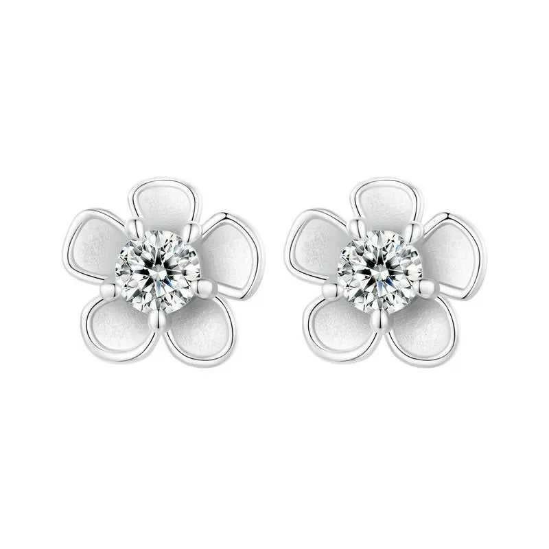 Sakura Moissanite Stud Earrings 🌸 | 925 Sterling Silver VVS1 Lab-Created Diamond – Brilliant Cut, Hypoallergenic Elegance!