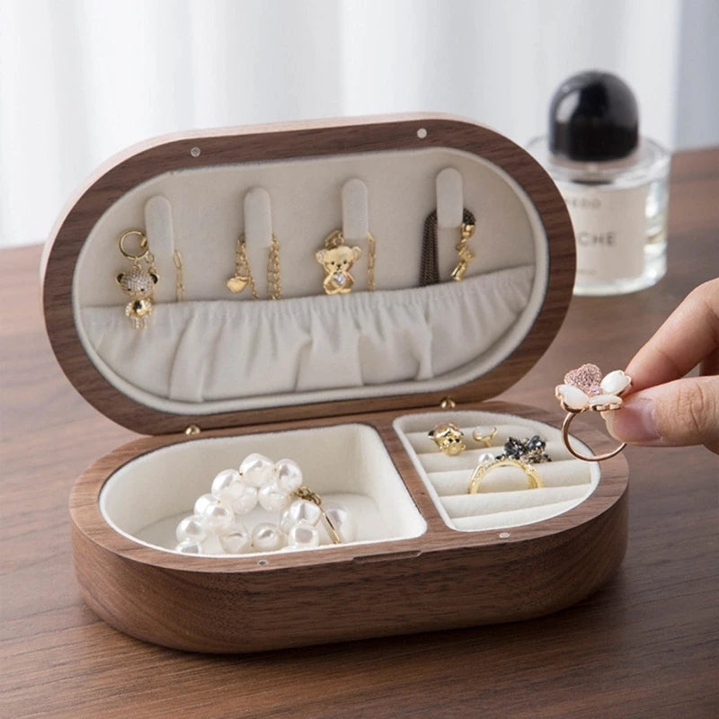 Delicate Walnut Wooden Jewelry Box 🌿 | Elegant Ring, Earring & Necklace Storage Organizer for Girls & Women!