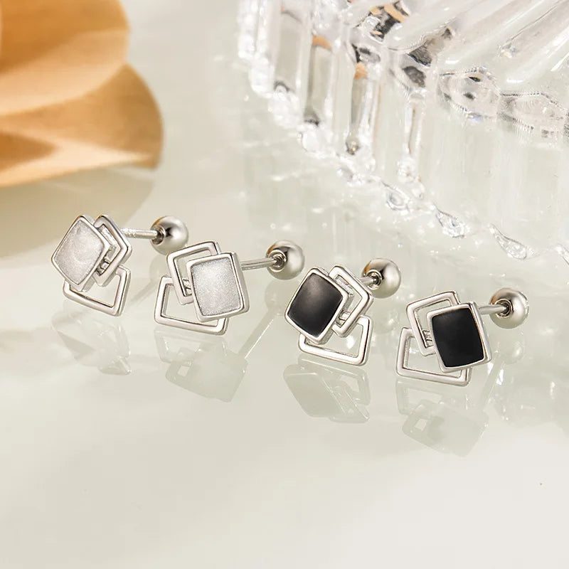 ✨ 925 Sterling Silver Square Geometric Stud Earrings – Trendy Minimalist Earrings for Women & Girls | Hypoallergenic Fashion Jewelry Gift 🎁