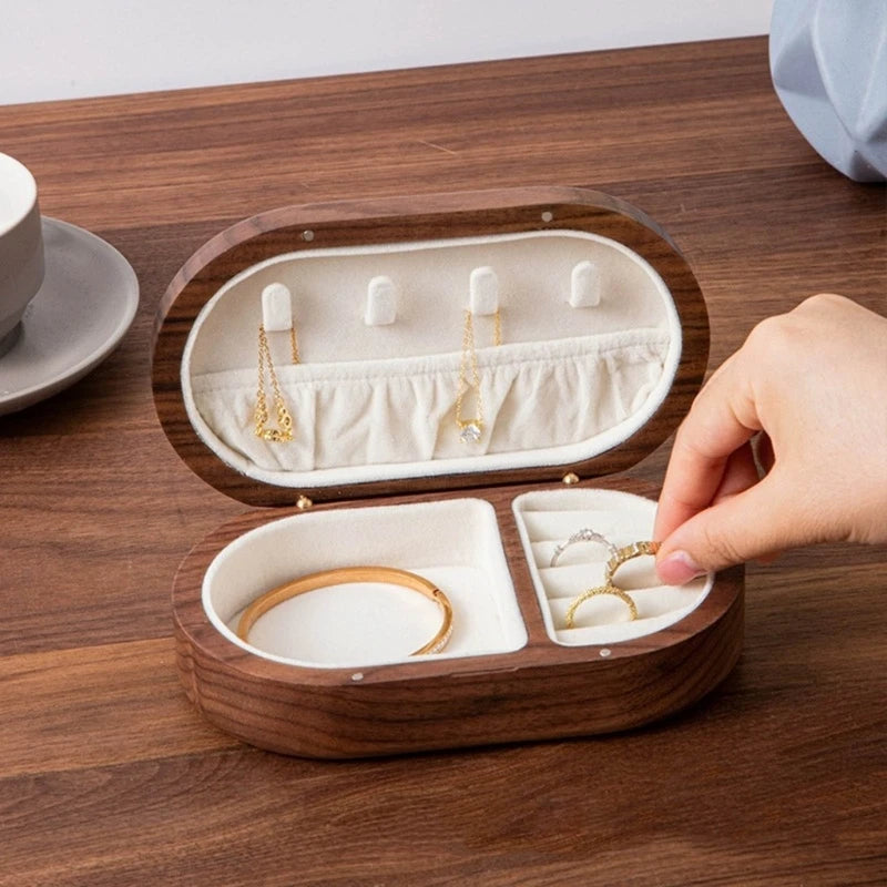 Delicate Walnut Wooden Jewelry Box 🌿 | Elegant Ring, Earring & Necklace Storage Organizer for Girls & Women!