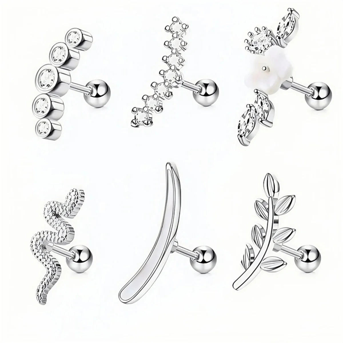 ✨ 4/6/8Pcs Screw Back Stud Earrings – Cubic Zirconia Piercing Jewelry | Hypoallergenic & Secure 💎