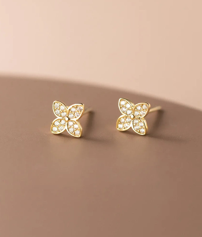 Crystal 4-Leaf Flower Stud Earrings | Hypoallergenic Jewellery for Girls & Women!