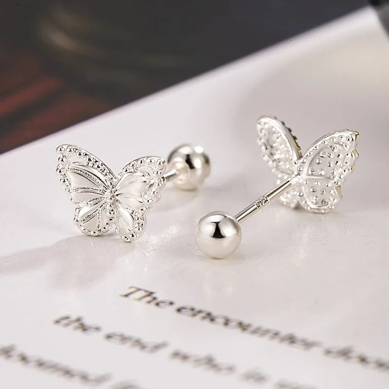 Real 925 Sterling Silver Butterfly Earrings 🦋 | Crystal Screw Studs – Elegant Gift for Girls & Women.