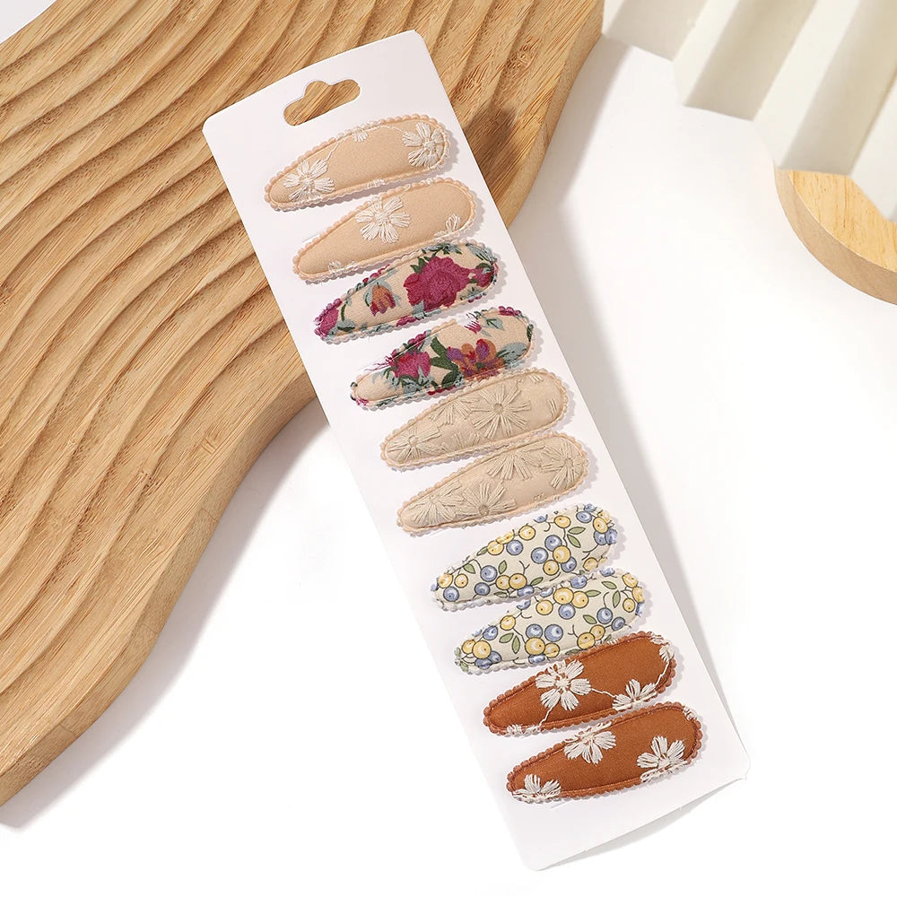 10PCS Cute Cotton Plaid Hair Clips for Girls 👧 | Fabric Hairpins Set – Baby & Kids Headwear Accessories!