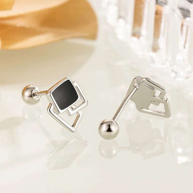 ✨ 925 Sterling Silver Square Geometric Stud Earrings – Trendy Minimalist Earrings for Women & Girls | Hypoallergenic Fashion Jewelry Gift 🎁