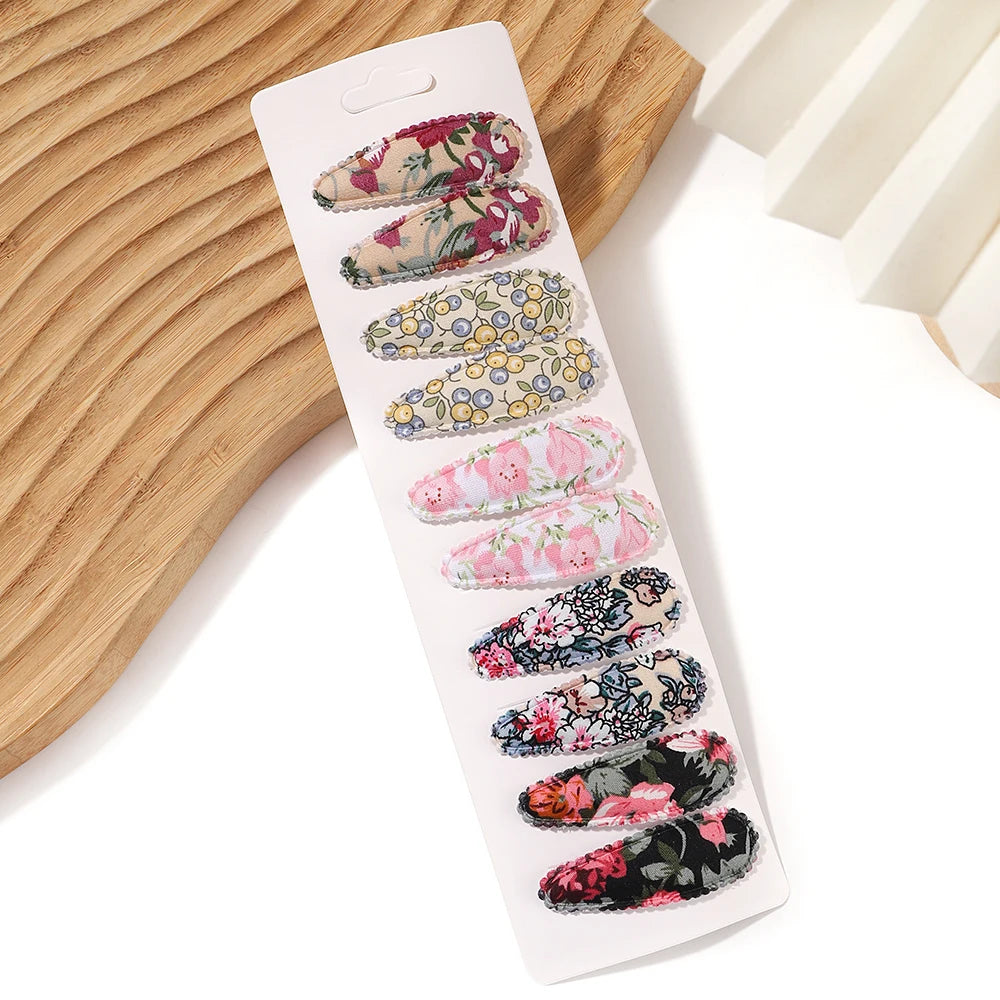 10PCS Cute Cotton Plaid Hair Clips for Girls 👧 | Fabric Hairpins Set – Baby & Kids Headwear Accessories!