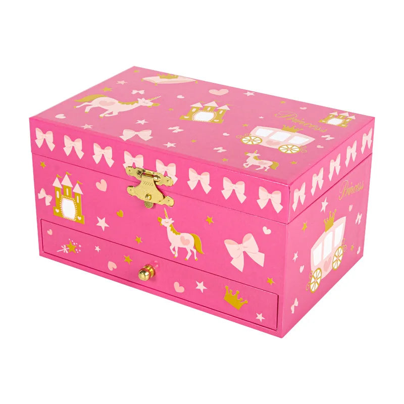 Unicorn Castle Music Jewelry Storage Box with Makeup Mirror & Spinning Ballerina | Fairy Tale Gift for Girls!