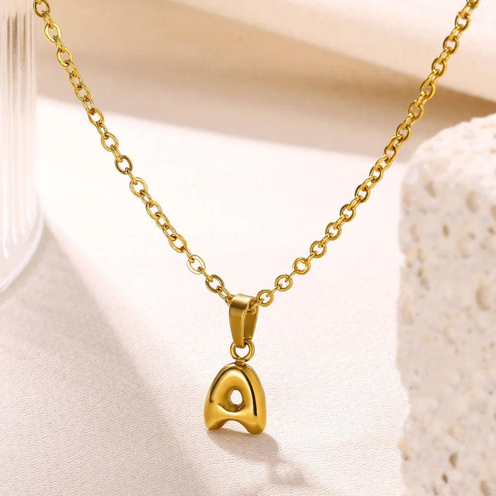 Mini Bubble Letter Pendant Necklace 🔤 | Dainty Unisex Stainless Steel Initial Jewelry for Boys & Girls | Cute A–Z Alphabet Gift Necklace 🎁