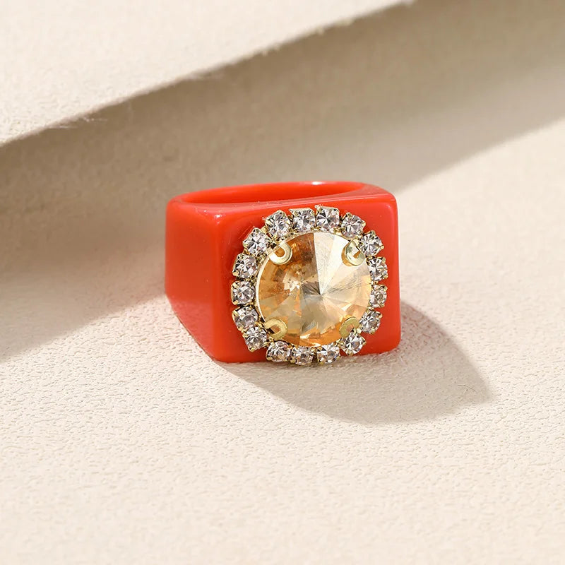 Trendy Big Rhinestone Acrylic Rings for Girls – Handmade Geometric Square Punk Finger Rings | Party Jewellery for Teens & Women!