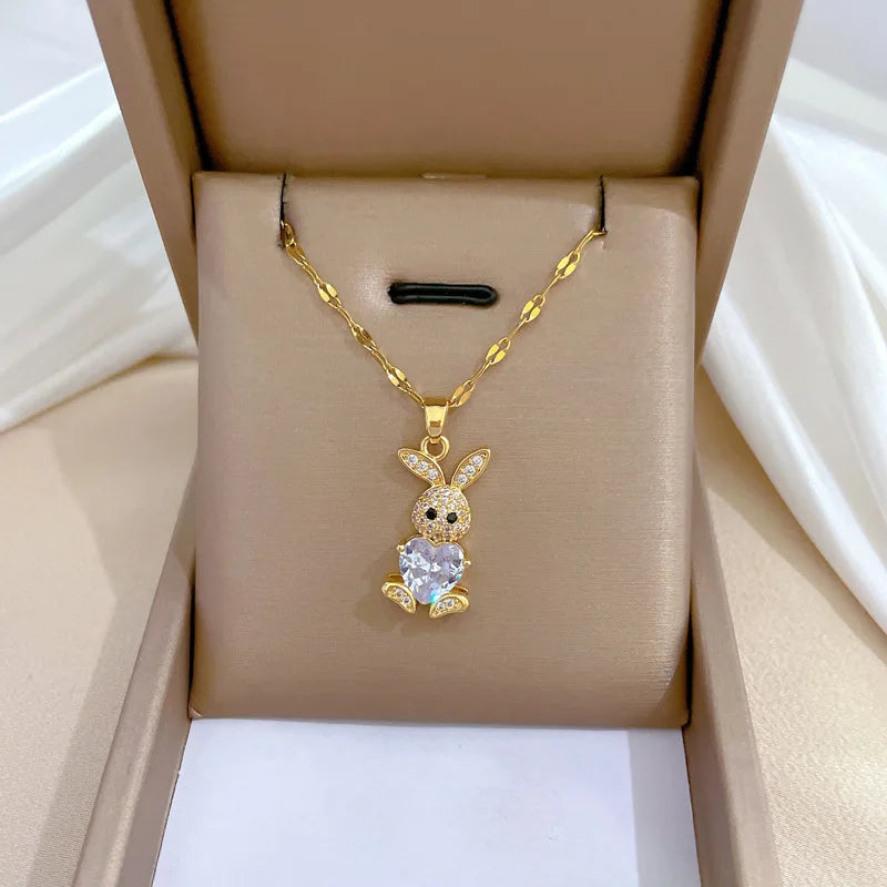 Cute Rabbit Crystal Jewelry Set for Girls 🐇 | Necklace & Earrings with Shiny Austrian Crystals | Birthday Gift Set 🎁