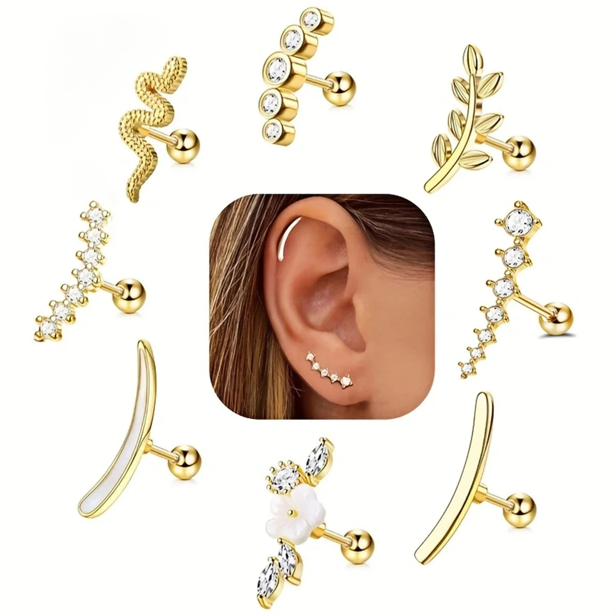 ✨ 4/6/8Pcs Screw Back Stud Earrings – Cubic Zirconia Piercing Jewelry | Hypoallergenic & Secure 💎