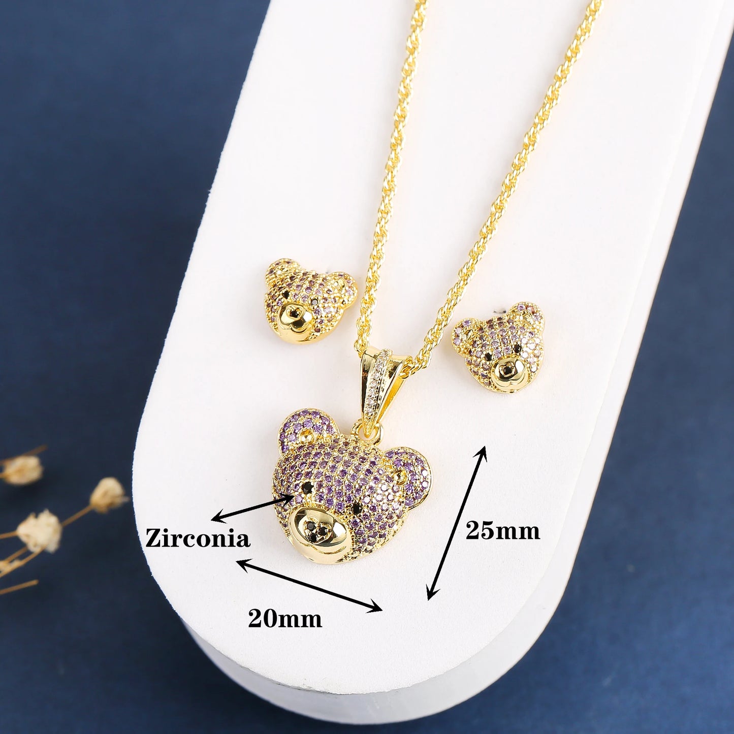 ✨ 3pcs Sparkling Bear Jewelry Set for Girls – Cubic Zirconia Necklace, Earrings & Ring | Cute Accessories for Kids & Teens!
