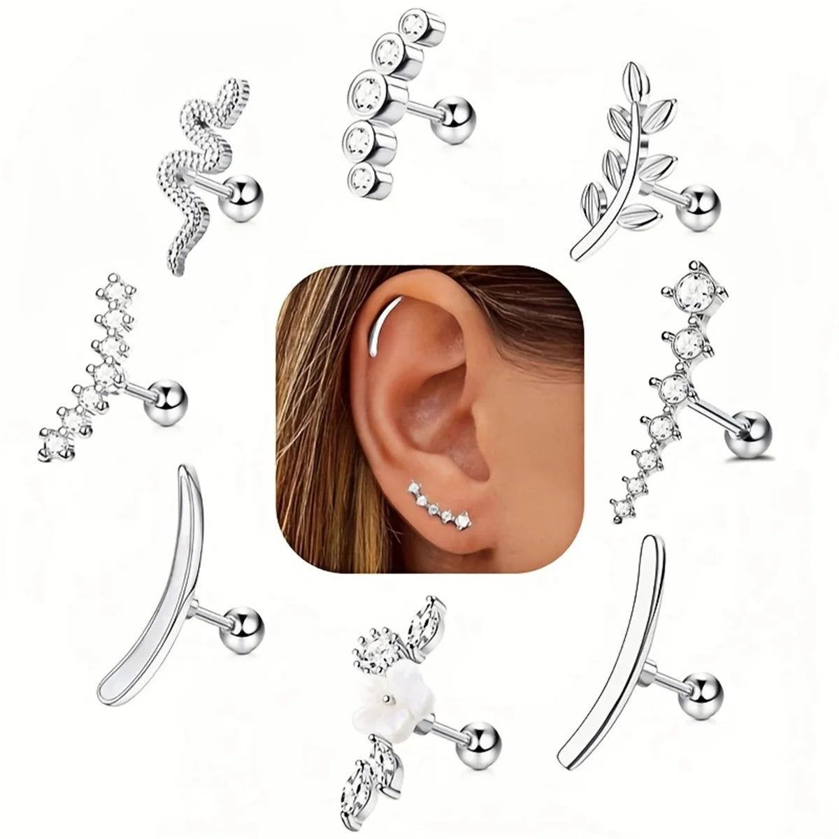 ✨ 4/6/8Pcs Screw Back Stud Earrings – Cubic Zirconia Piercing Jewelry | Hypoallergenic & Secure 💎