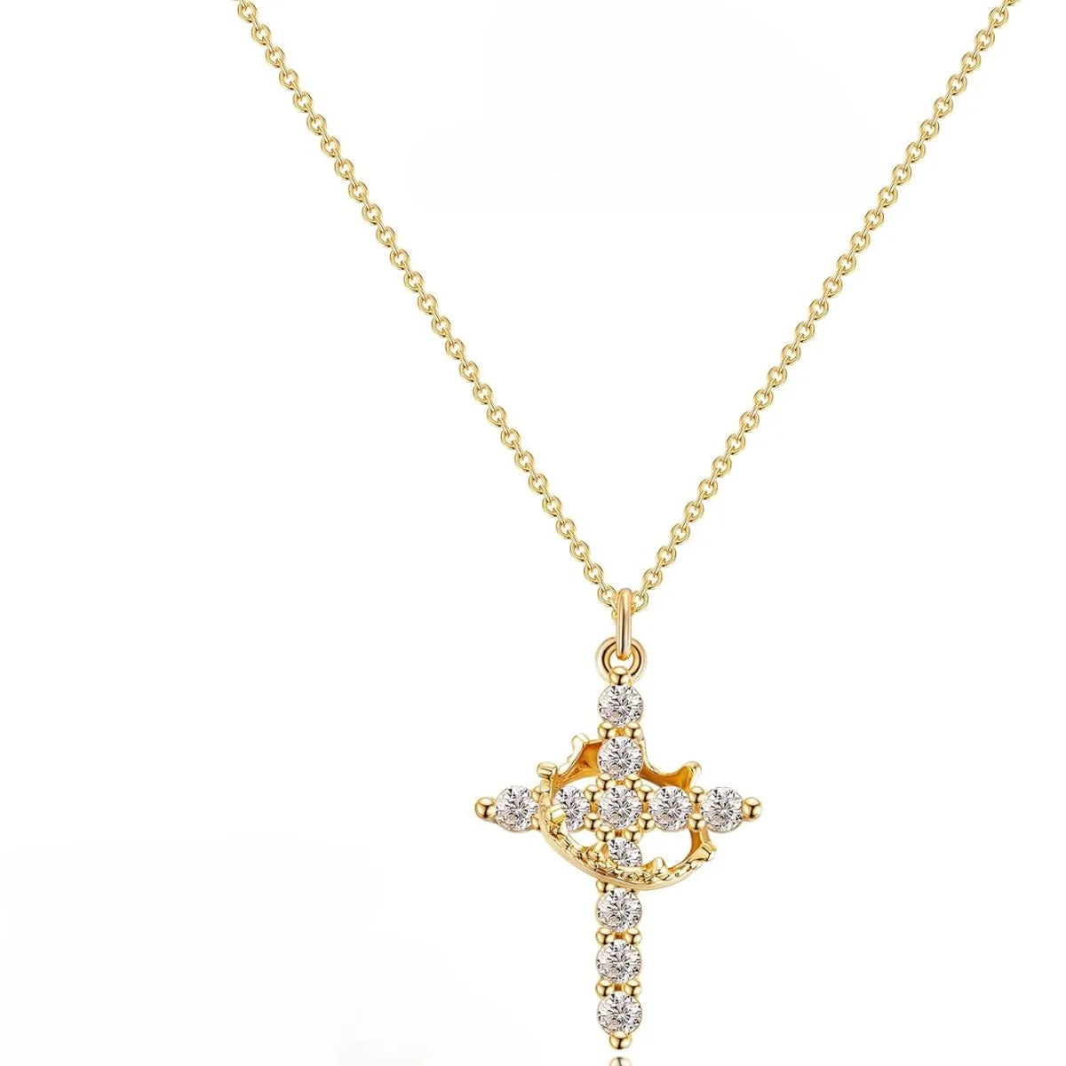 Girls' Diamond Cross Necklace ✨ | 14K Gold Plated Simple Cross Pendant with Cubic Zirconia 💎 | Elegant Religious Jewelry Gift for Teens & Kids.