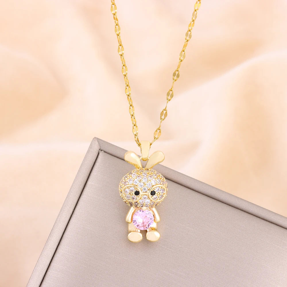 Sparkling 18k Gold Plated CZ Studded Rabbit Pendant Necklace - A Glamorous Delight for Girls, Teens, and Women! - Kids Jewellery Shop