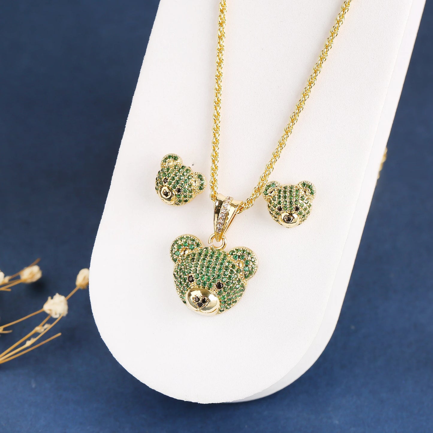 ✨ 3pcs Sparkling Bear Jewelry Set for Girls – Cubic Zirconia Necklace, Earrings & Ring | Cute Accessories for Kids & Teens!