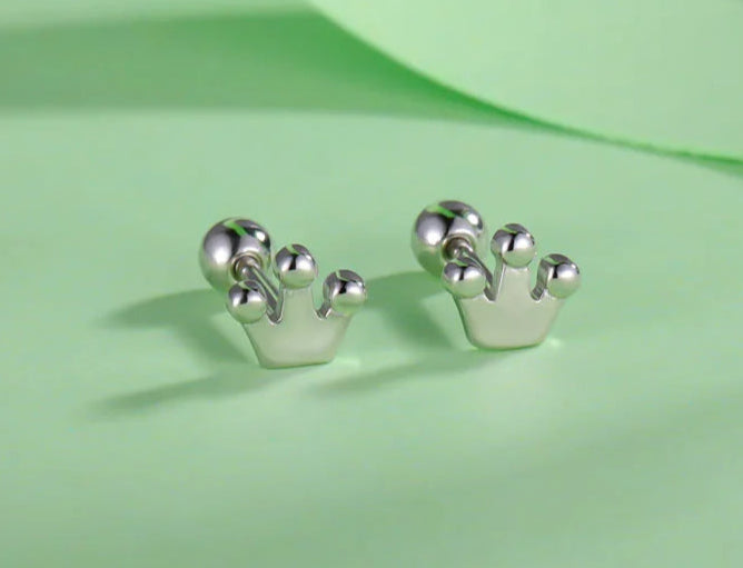 925 Sterling Silver Crown Stud Earrings 👑 | Screw Back Hypoallergenic Fine Jewelry for Girls & Women – Royal Style, Everyday Comfort!