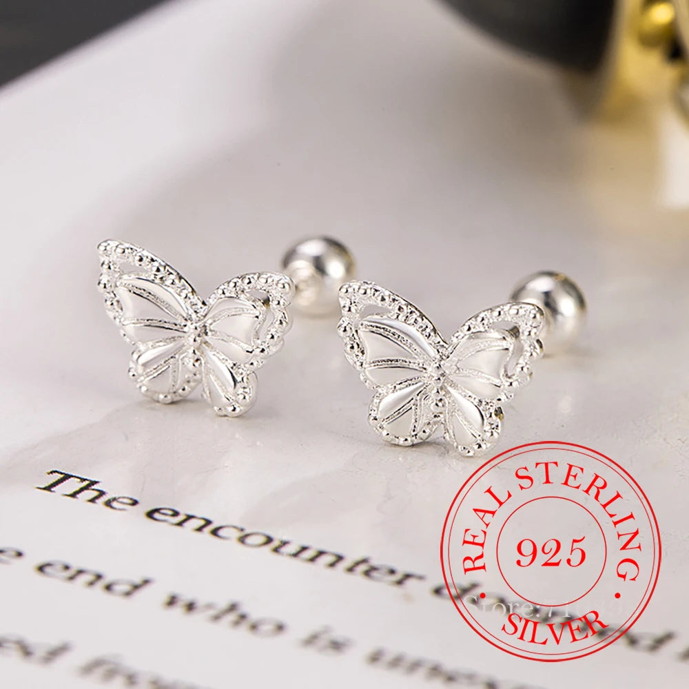 Real 925 Sterling Silver Butterfly Earrings 🦋 | Crystal Screw Studs – Elegant Gift for Girls & Women.
