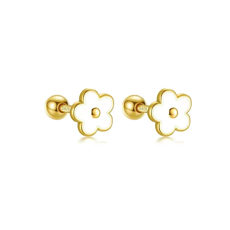 925 Sterling Silver Flower Screw Back Stud Earrings for Girls – Hypoallergenic Piercing Jewelry Gift | Simple & Elegant Kids Earrings 🌟