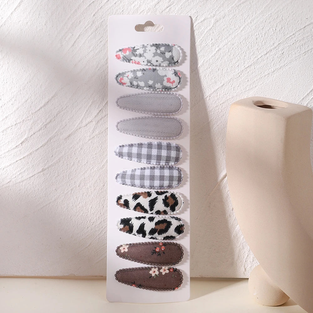 10PCS Cute Cotton Plaid Hair Clips for Girls 👧 | Fabric Hairpins Set – Baby & Kids Headwear Accessories!