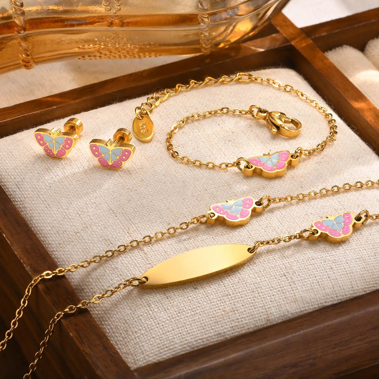 Chic Butterfly Jewelry Set for Baby - Earrings, Bracelet & Necklace | Hypoallergenic & Tarnish-Free Gift Set