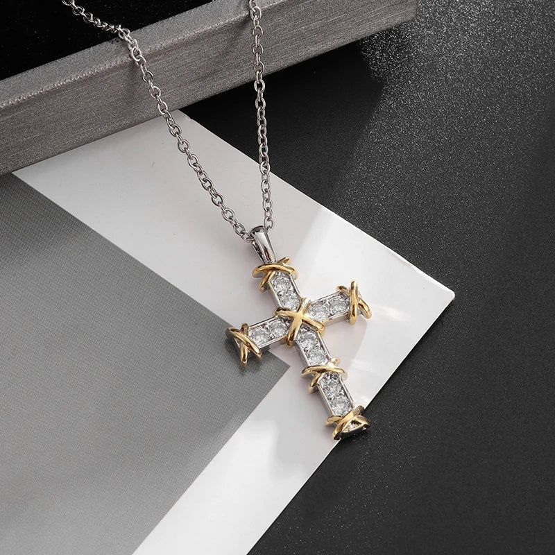 Exquisite Zircon Cross Pendant Necklace - Girls Fashion Temperament Jewelry Gift!