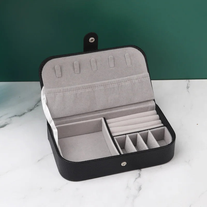Travel in Style: Portable Button Leather Jewelry Storage Box!