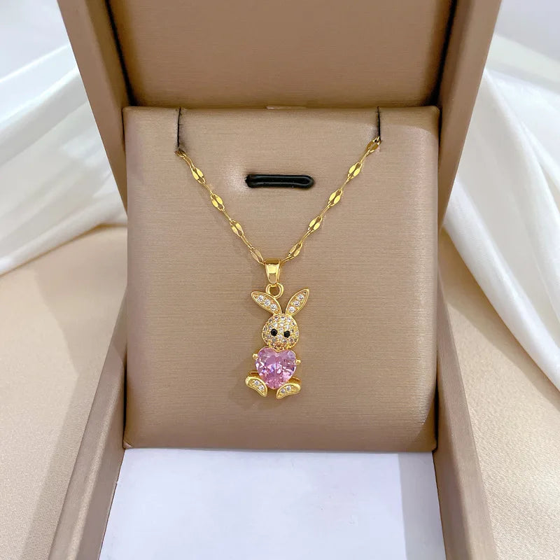 Cute Rabbit Crystal Jewelry Set for Girls 🐇 | Necklace & Earrings with Shiny Austrian Crystals | Birthday Gift Set 🎁